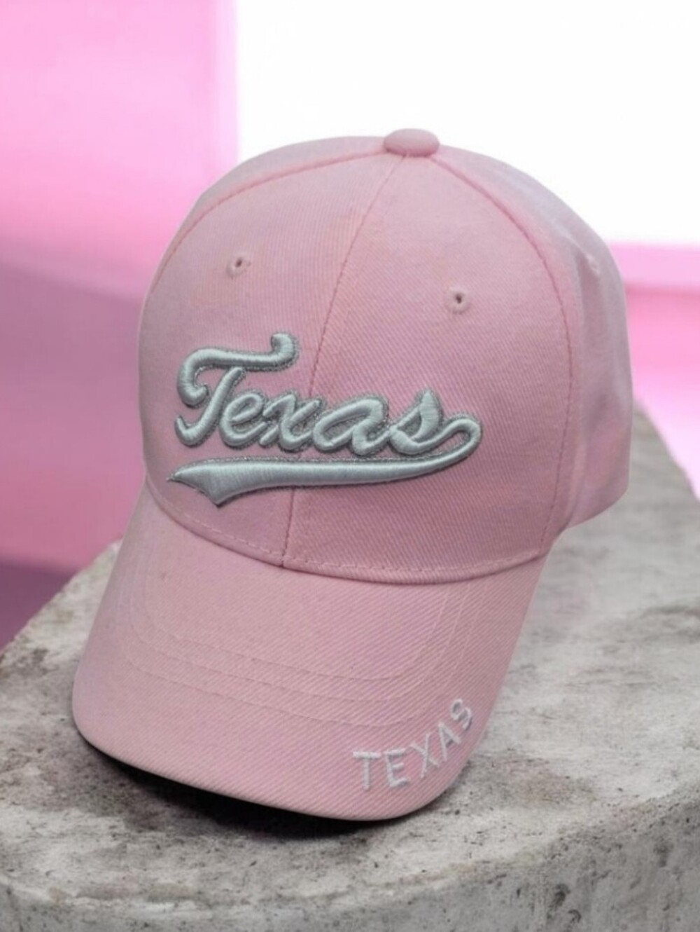 Texas Baseball Cap Script Embroidered Pink Adjustable Small